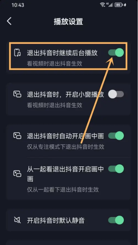 抖音退出后音频继续播放怎么设置